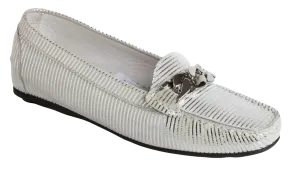 DI CHENZO Women's 1209 Shiny Silver and White Leather Loafer