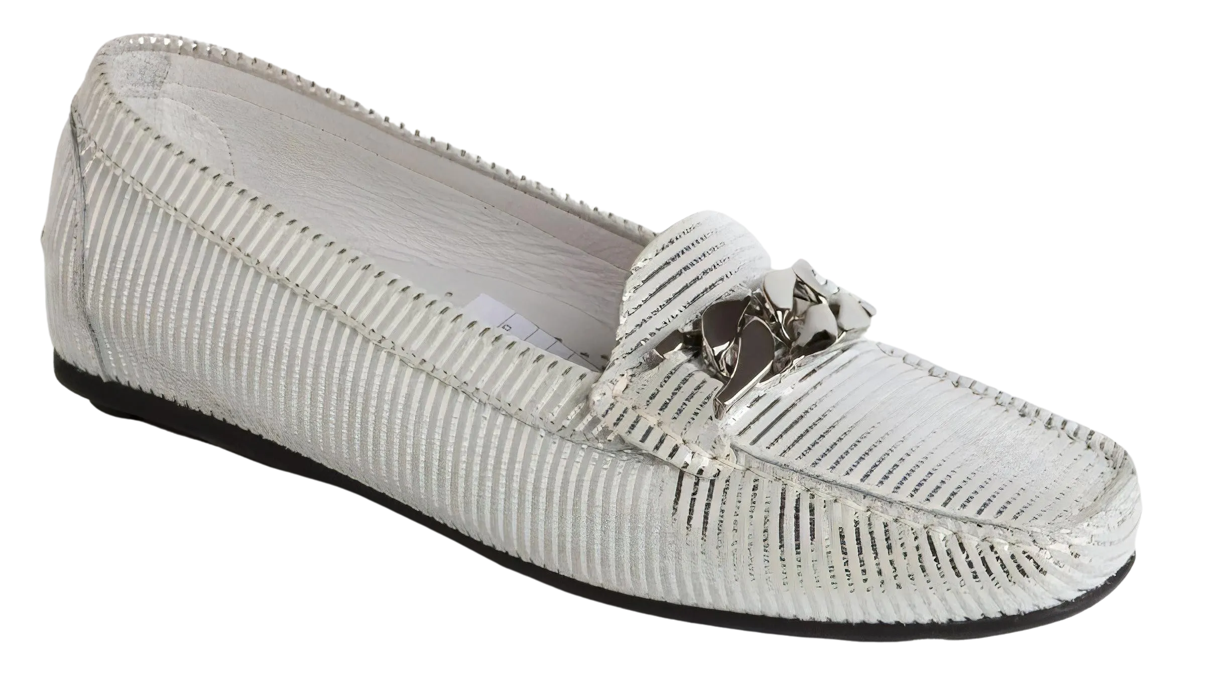 DI CHENZO Women's 1209 Shiny Silver and White Leather Loafer