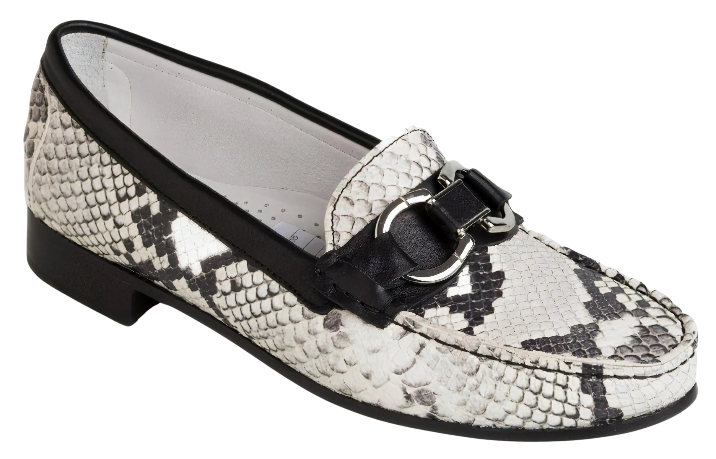 DI CHENZO Women's 1240 Pitone Roccia Vitello Nero Leather Loafer