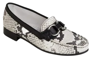 DI CHENZO Women's 1240 Pitone Roccia Vitello Nero Leather Loafer