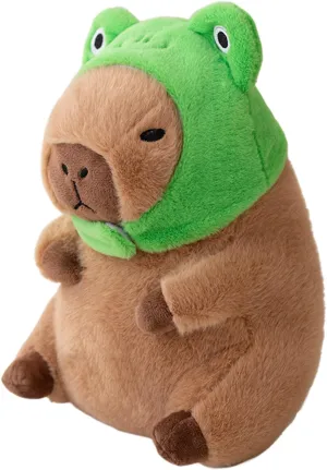 Ditucu Cute Capybara Plush Pillow with Wearable Frog Hat Stuffed Animal Capibara Plushies Toys Gifts for Kids Brown 13.7 inch