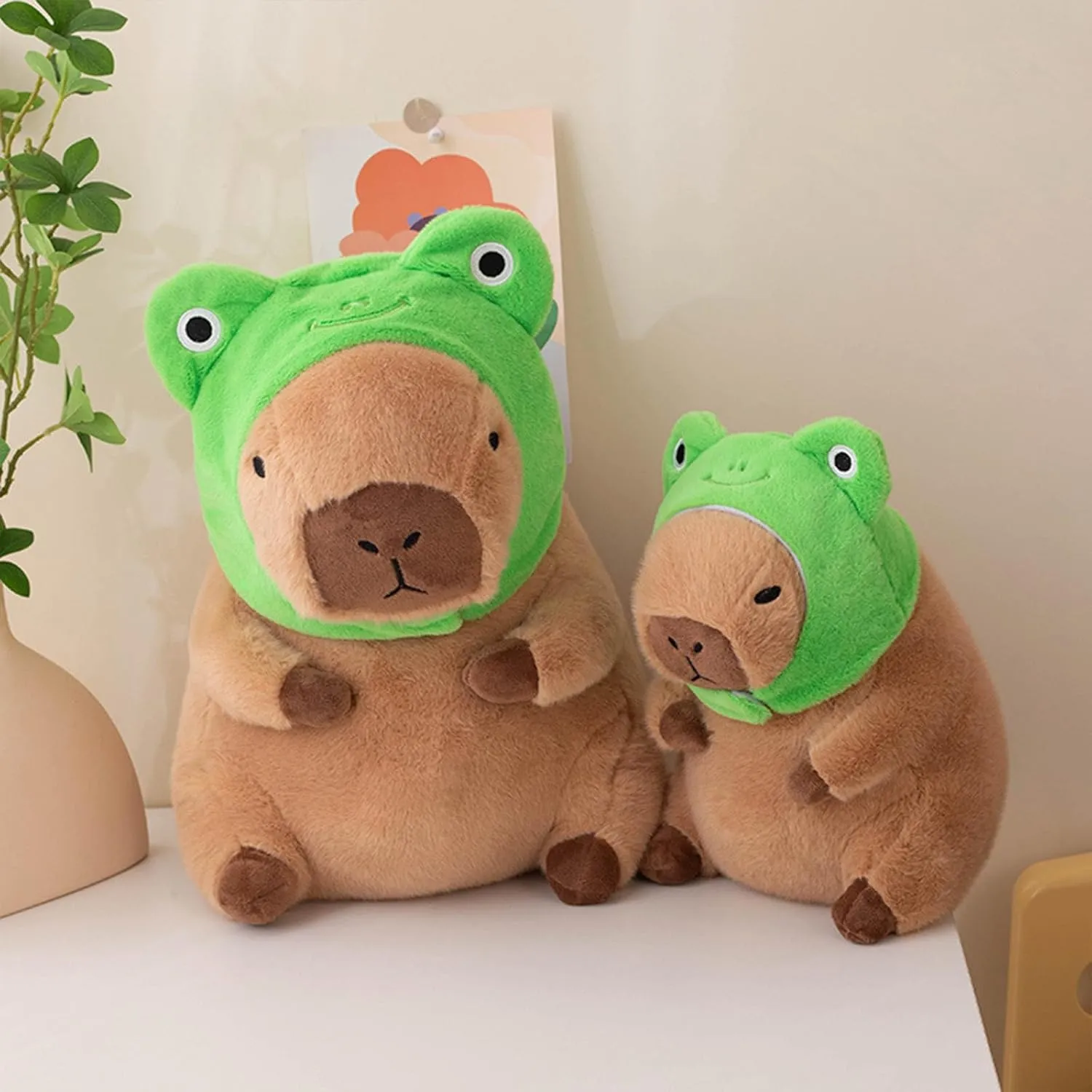 Ditucu Cute Capybara Plush Pillow with Wearable Frog Hat Stuffed Animal Capibara Plushies Toys Gifts for Kids Brown 13.7 inch