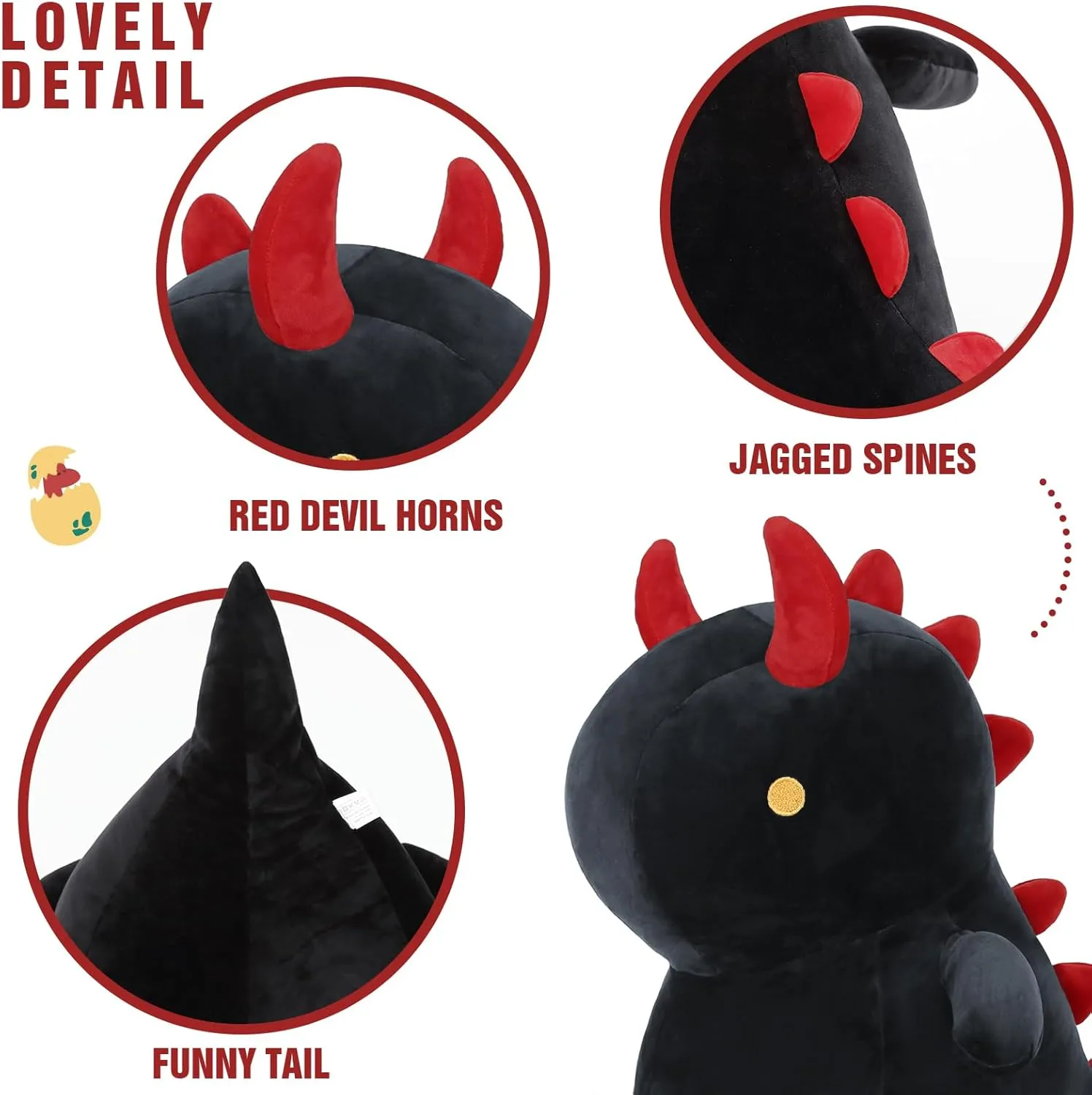 Ditucu Cute Dinosaur Plush Dino Stuffed Animal Plushies Toys Super Soft Dolls Birthday Gifts for Kids Girls Boys Black 10 inch