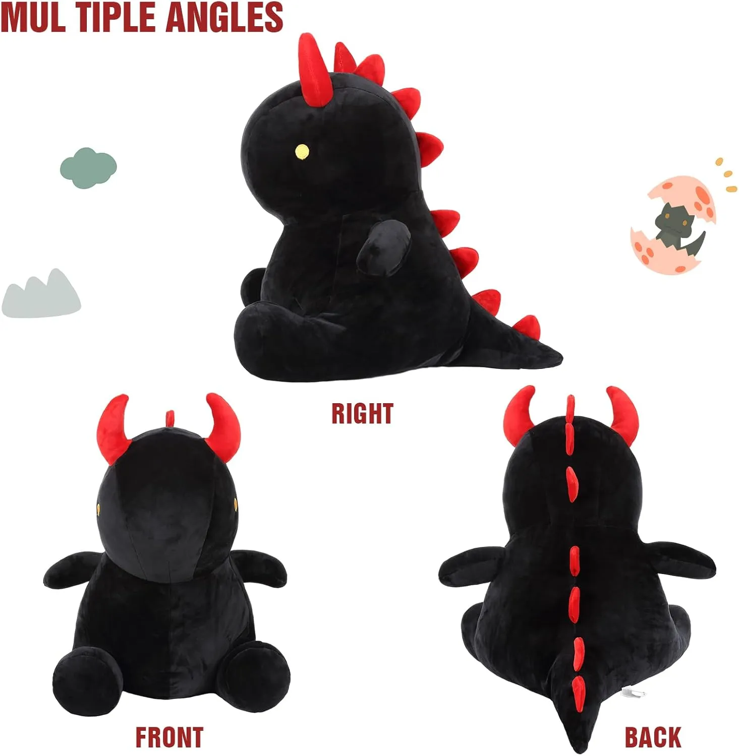 Ditucu Cute Dinosaur Plush Dino Stuffed Animal Plushies Toys Super Soft Dolls Birthday Gifts for Kids Girls Boys Black 10 inch