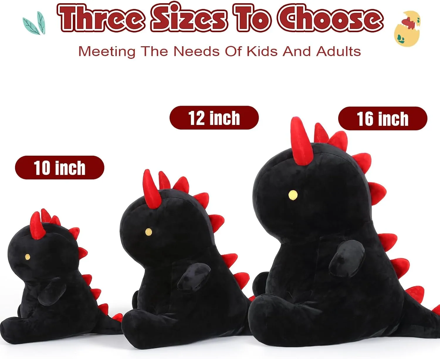 Ditucu Cute Dinosaur Plush Dino Stuffed Animal Plushies Toys Super Soft Dolls Birthday Gifts for Kids Girls Boys Black 10 inch