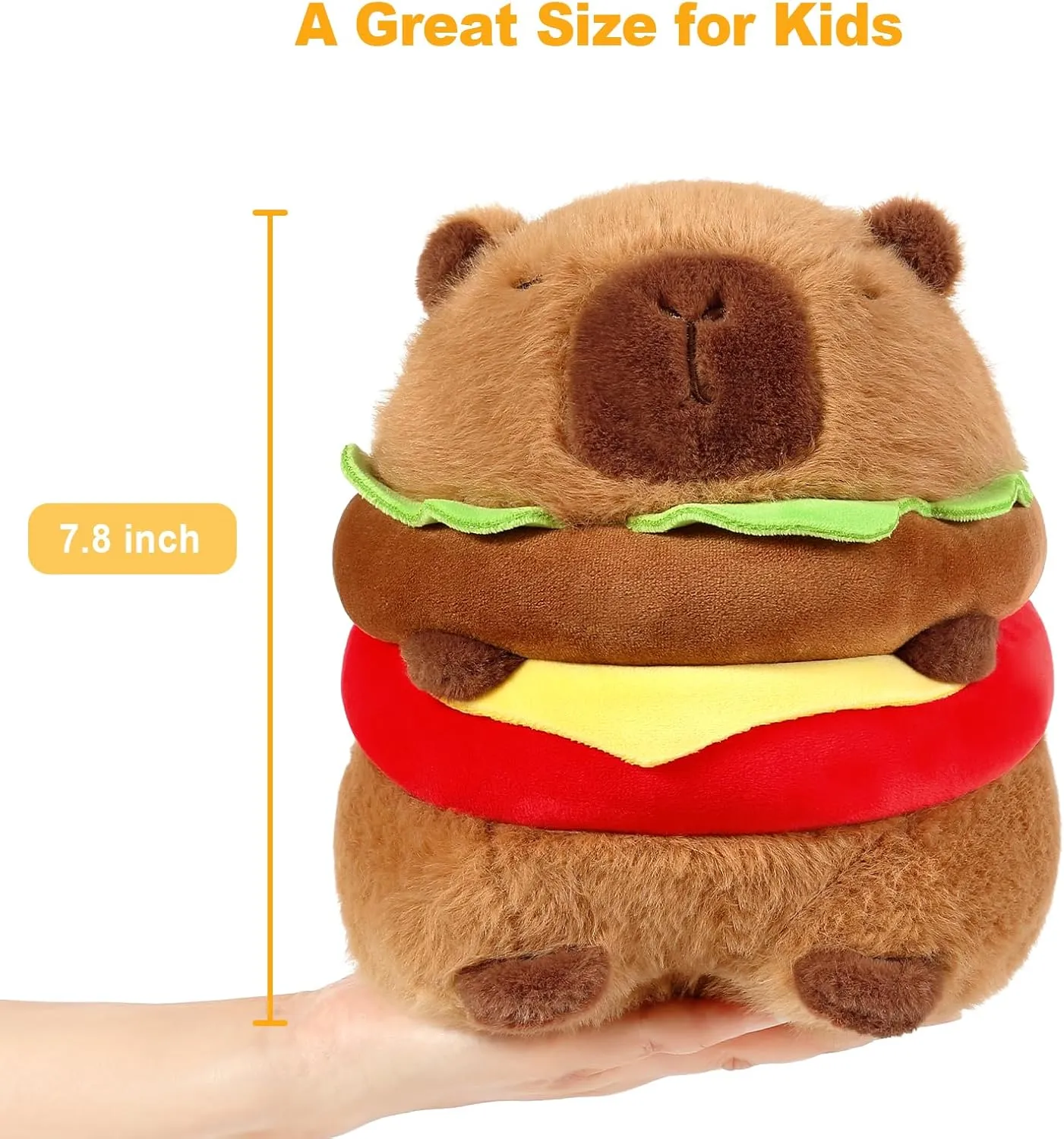 Ditucu Cute Hamburger Capybara Plush Burger Food Capibara Stuffed Animal Plushies Toys Hugging Gifts for Kids Brown 7.8 inch