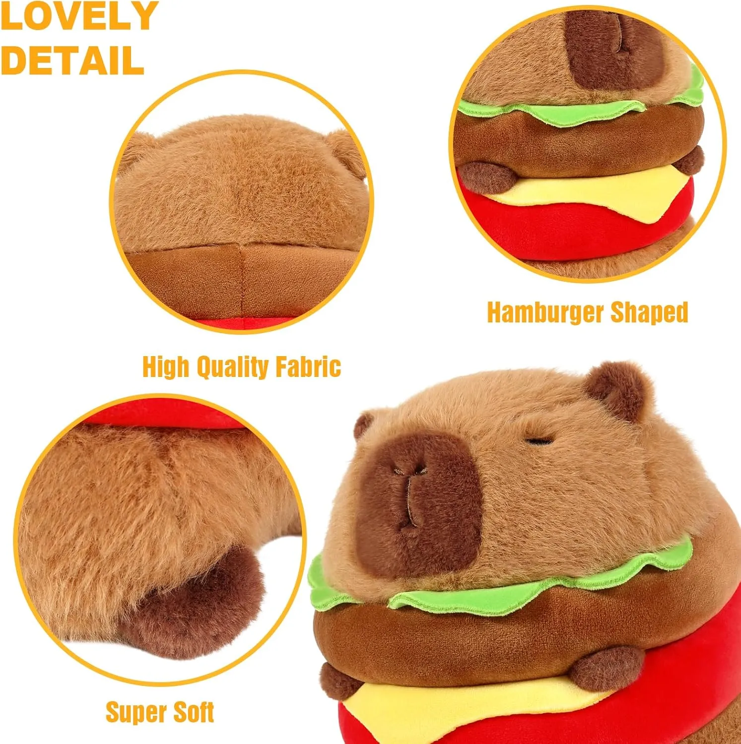 Ditucu Cute Hamburger Capybara Plush Burger Food Capibara Stuffed Animal Plushies Toys Hugging Gifts for Kids Brown 7.8 inch