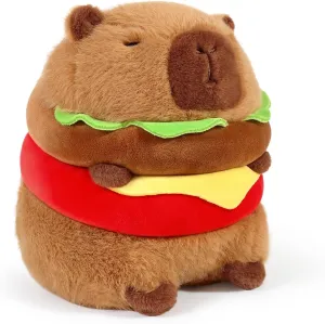 Ditucu Cute Hamburger Capybara Plush Burger Food Capibara Stuffed Animal Plushies Toys Hugging Gifts for Kids Brown 7.8 inch