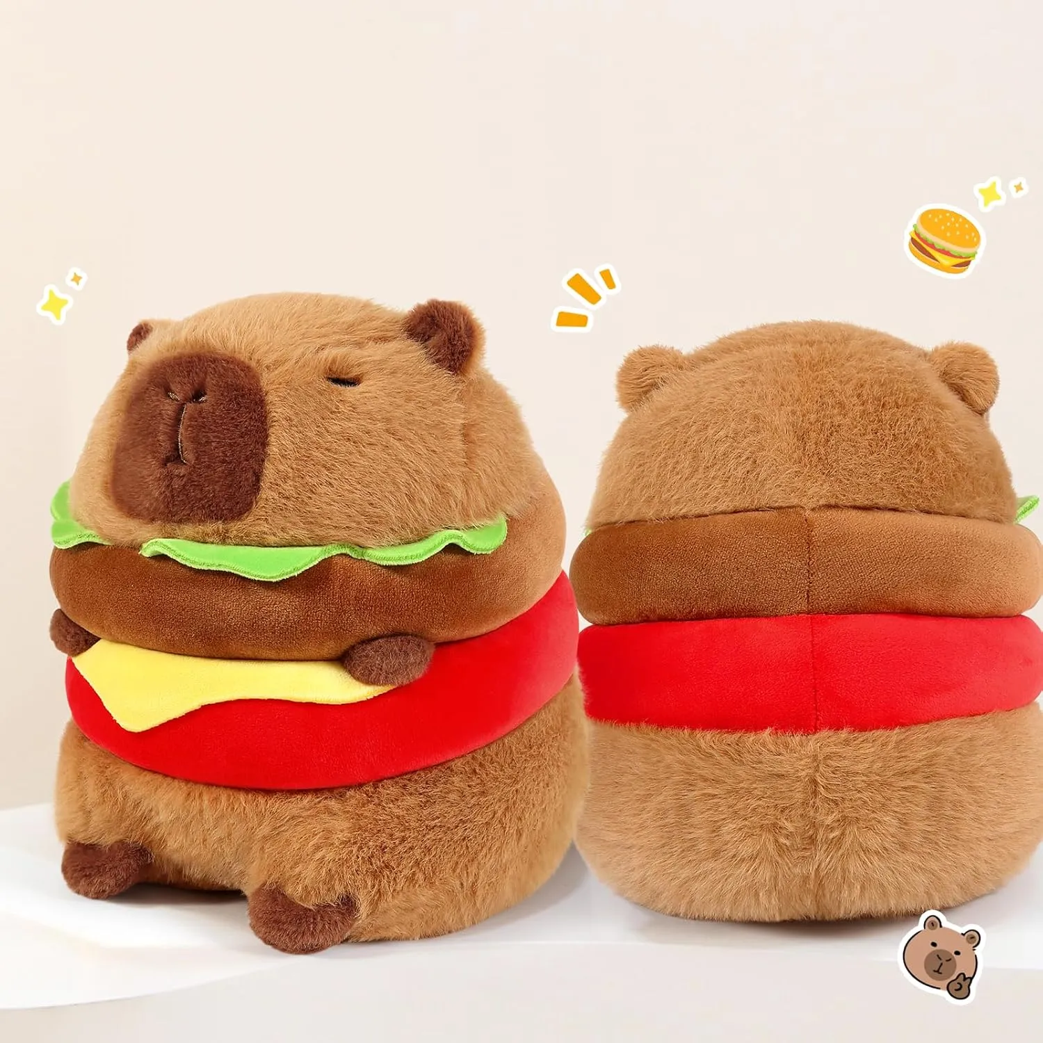 Ditucu Cute Hamburger Capybara Plush Burger Food Capibara Stuffed Animal Plushies Toys Hugging Gifts for Kids Brown 7.8 inch