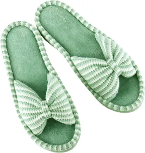 DL Women's Memory Foam Open Toe Slide Slippers with Cute Bow and Cozy Terry Lining, Slip-on House Shoes Spa Mules Sandals with Indoor Outdoor Rubber Sole