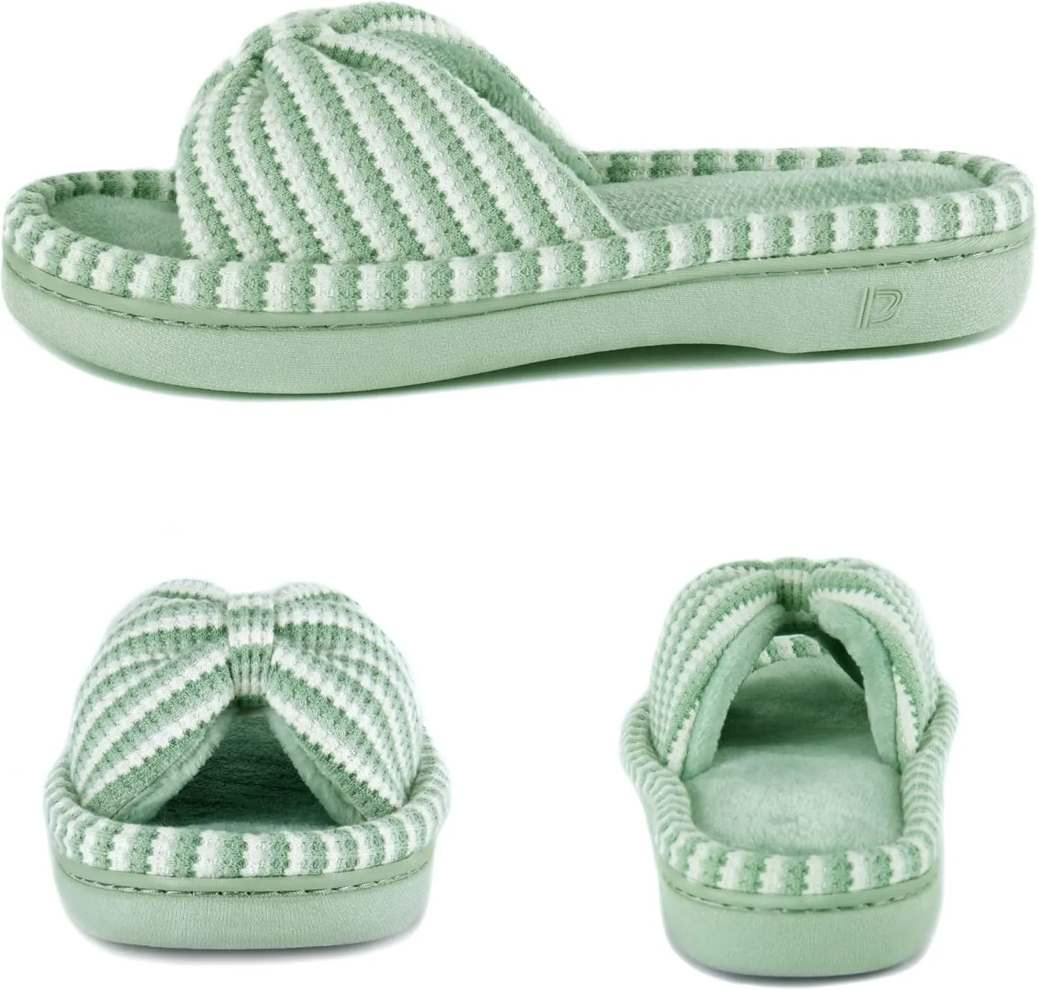 DL Women's Memory Foam Open Toe Slide Slippers with Cute Bow and Cozy Terry Lining, Slip-on House Shoes Spa Mules Sandals with Indoor Outdoor Rubber Sole