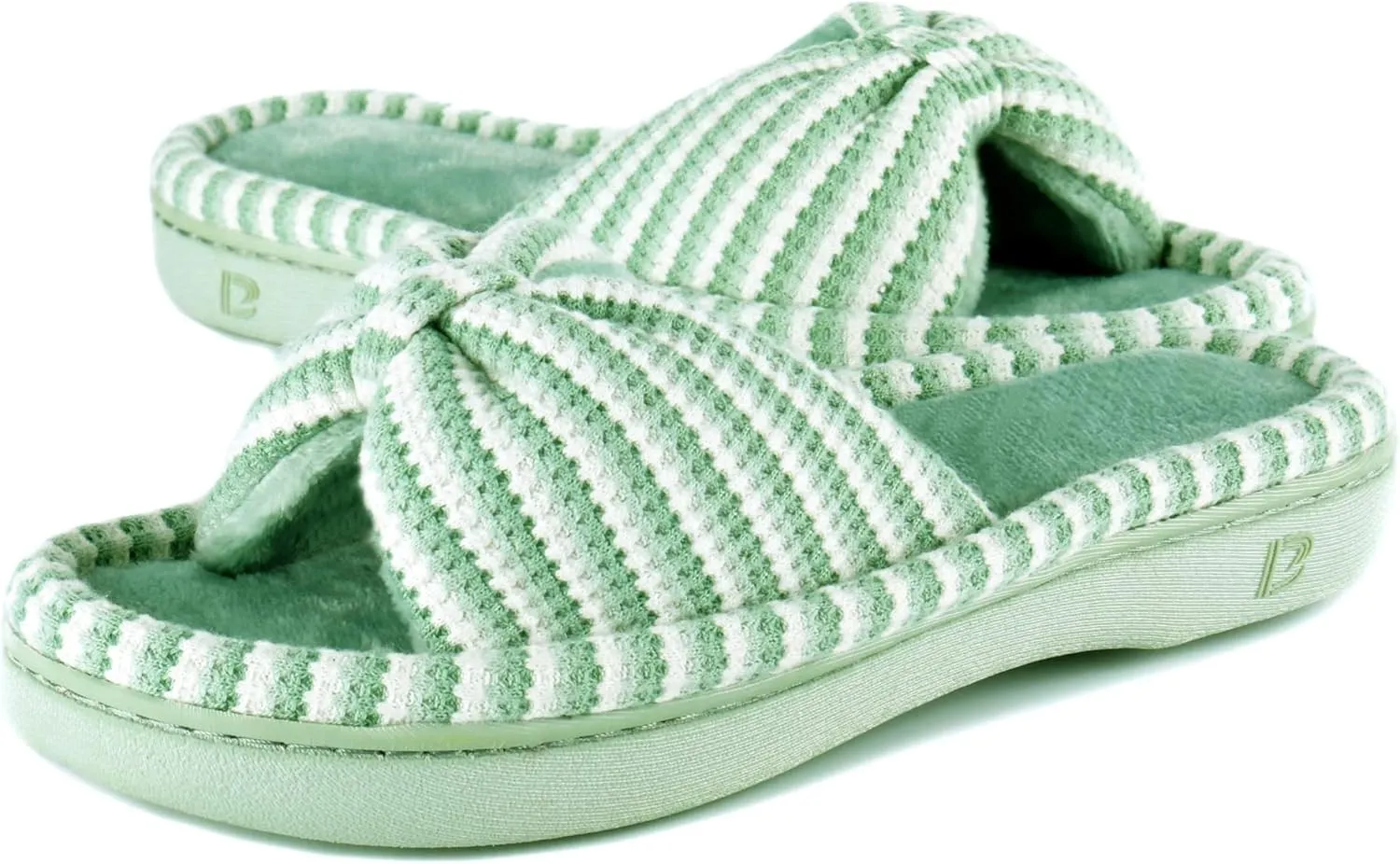 DL Women's Memory Foam Open Toe Slide Slippers with Cute Bow and Cozy Terry Lining, Slip-on House Shoes Spa Mules Sandals with Indoor Outdoor Rubber Sole