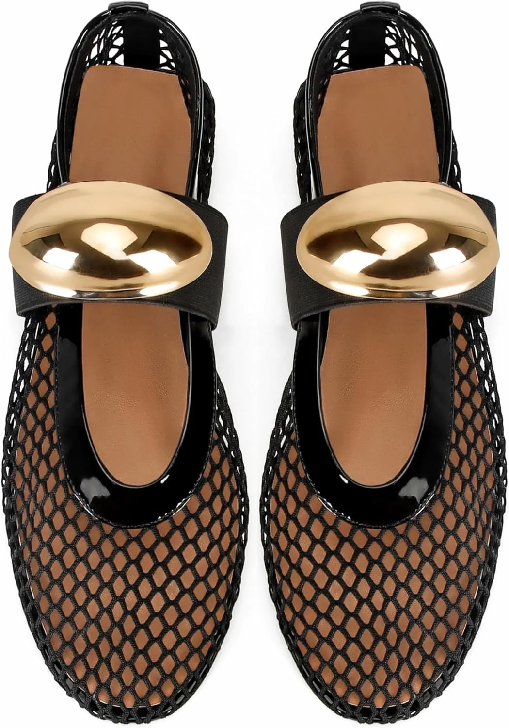 DOEYG Mesh Ballet Flats for Women Buckle Strap Comfy Casual Office Fishnet Ballerina Flat Shoes