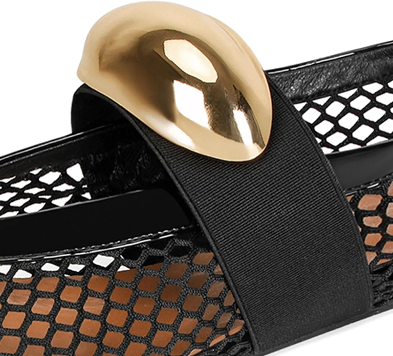 DOEYG Mesh Ballet Flats for Women Buckle Strap Comfy Casual Office Fishnet Ballerina Flat Shoes