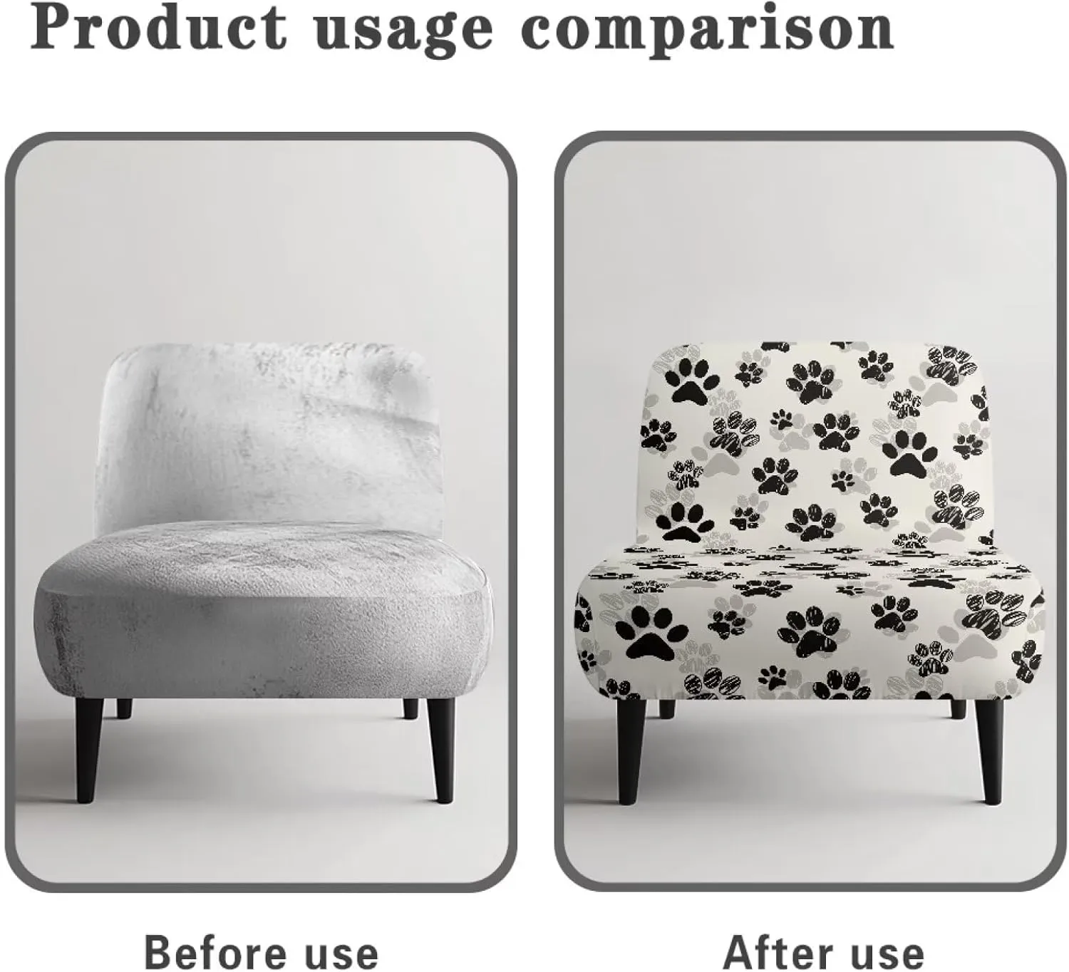 Dog Paws Print Armless Accent Slipper Chair Cover Slipcover Stretch Removable Cover for Accent Chair Without Arms Furniture Protector for Living Dining Room