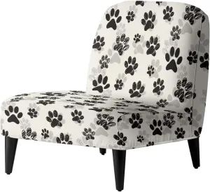 Dog Paws Print Armless Accent Slipper Chair Cover Slipcover Stretch Removable Cover for Accent Chair Without Arms Furniture Protector for Living Dining Room