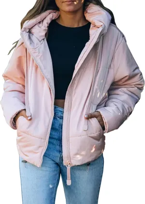 Dokotoo Womens 2024 Winter Full Zipper Hooded Puffer Jacket Short Coat with Pockets