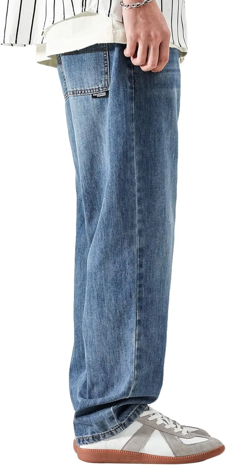 DOSLAVIDA Men's Baggy Jeans Loose Fit Ripped Distressed Jean Relaxed Skateboard Denim Pants with Holes