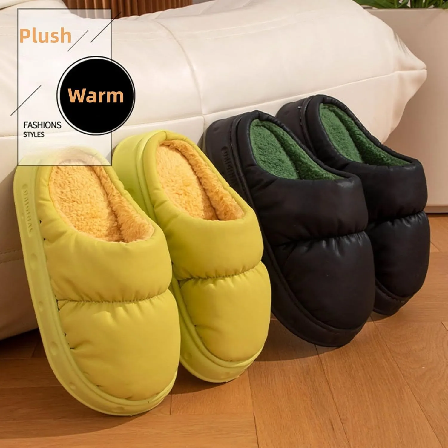 Down Warm Home Slippers for Women Men Indoor Winter Plush Comfy House Slipper Couple Soft Cozy Bedroom Shoes Non-Slip Thickened Sole Lightweight
