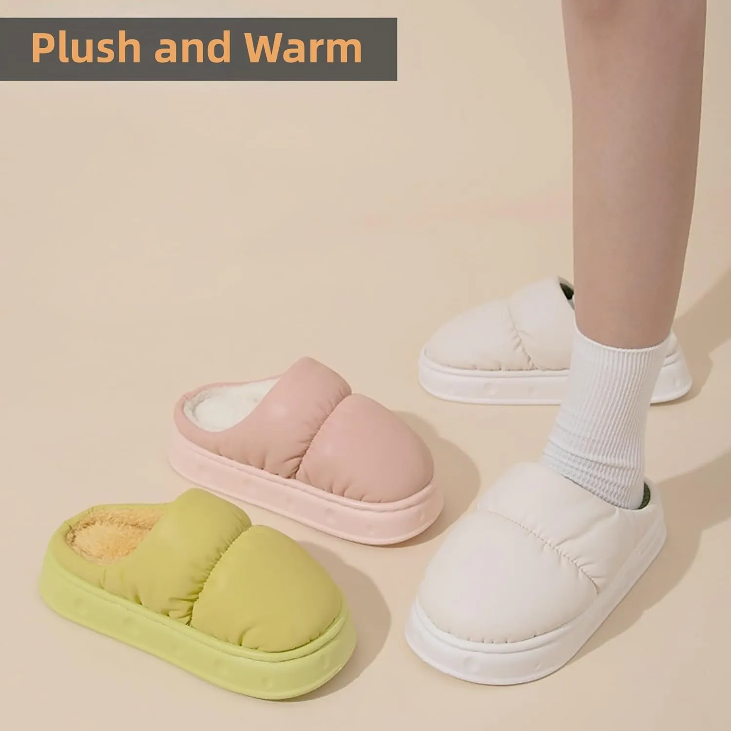 Down Warm Home Slippers for Women Men Indoor Winter Plush Comfy House Slipper Couple Soft Cozy Bedroom Shoes Non-Slip Thickened Sole Lightweight
