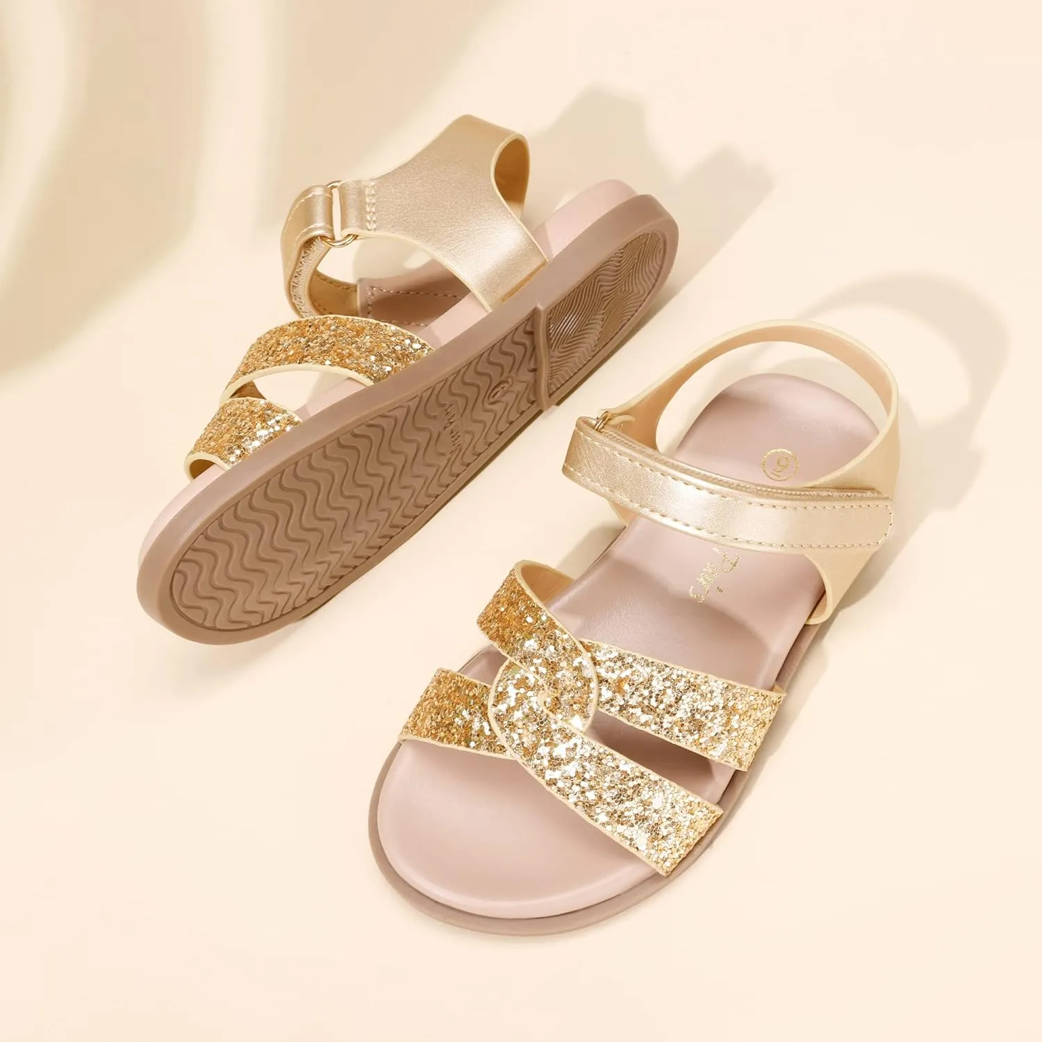 DREAM PAIRS Girls Sandals Open Toe Princess Flat Sandals Strappy Summer Shoes Toddler/Little Kid