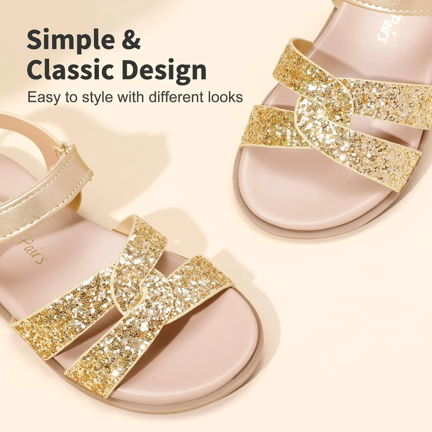 DREAM PAIRS Girls Sandals Open Toe Princess Flat Sandals Strappy Summer Shoes Toddler/Little Kid