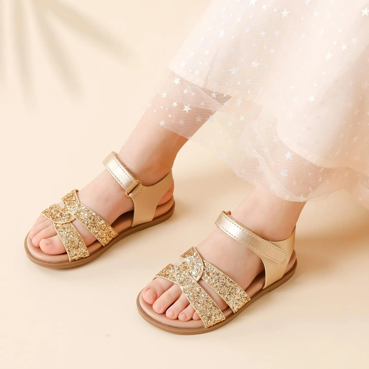 DREAM PAIRS Girls Sandals Open Toe Princess Flat Sandals Strappy Summer Shoes Toddler/Little Kid