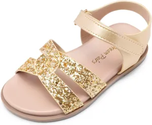 DREAM PAIRS Girls Sandals Open Toe Princess Flat Sandals Strappy Summer Shoes Toddler/Little Kid