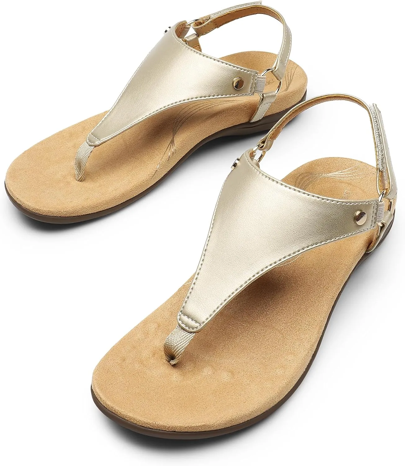 DREAM PAIRS Women's Flat Sandals Arch Support Orthopedic Comfortable Soft Cushion Summer T-Strap Walking Thong Sandals