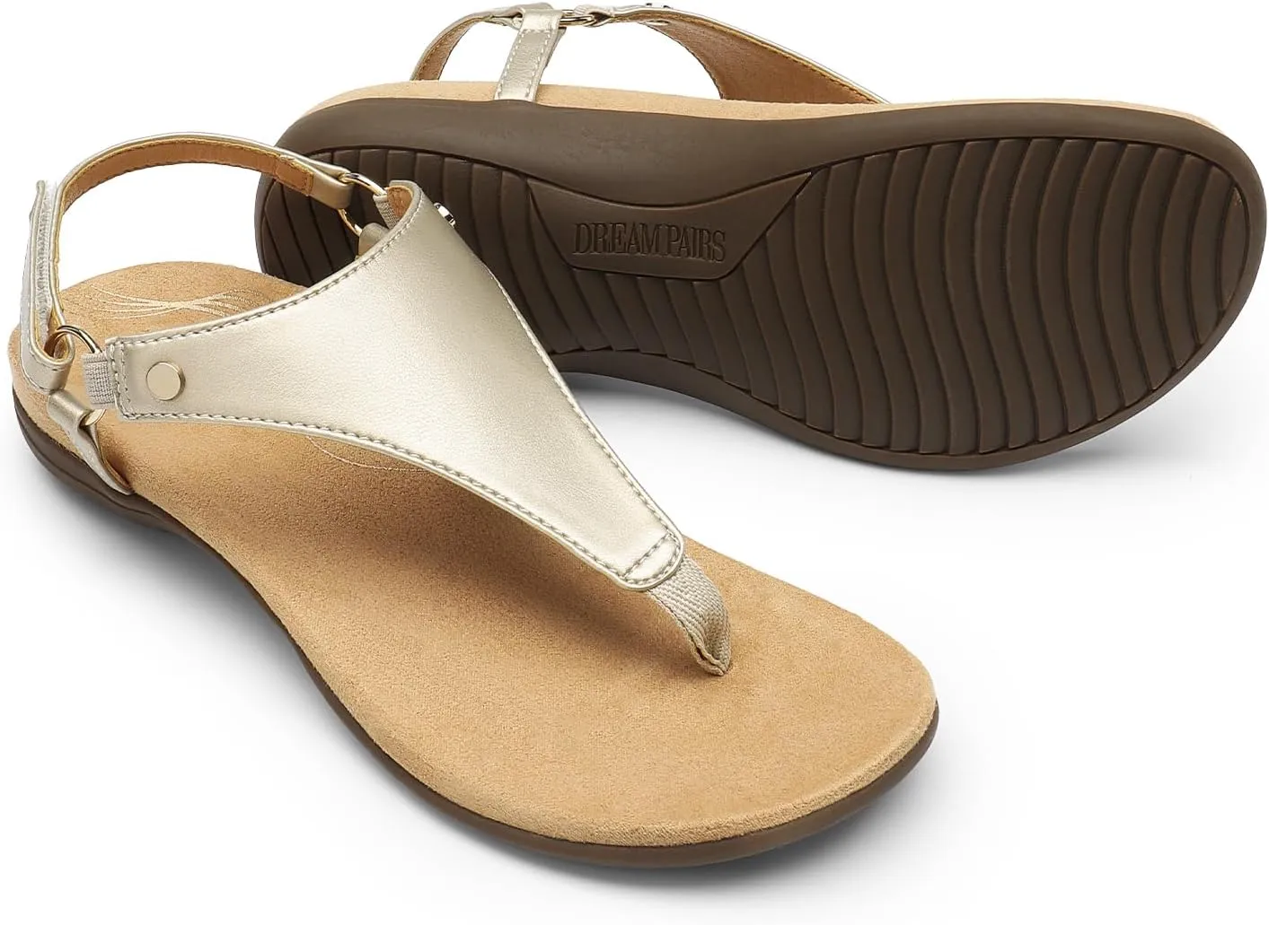 DREAM PAIRS Women's Flat Sandals Arch Support Orthopedic Comfortable Soft Cushion Summer T-Strap Walking Thong Sandals