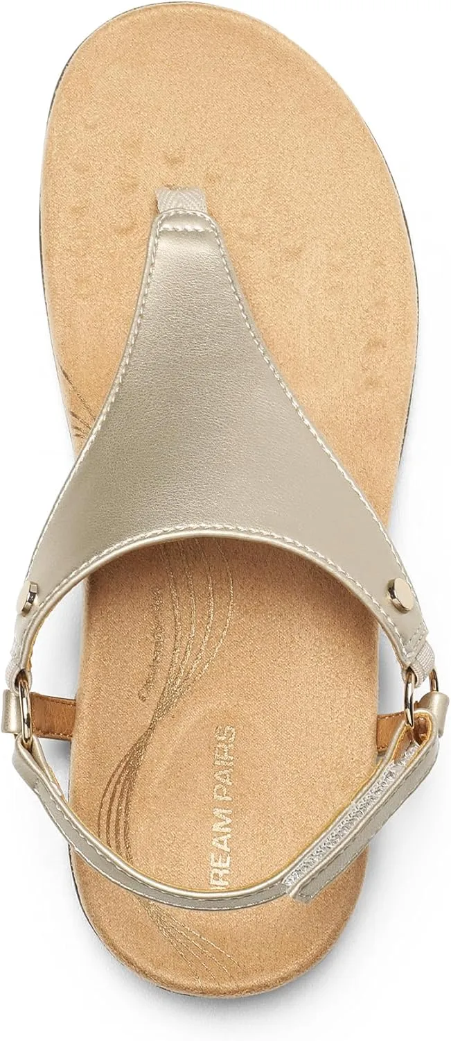 DREAM PAIRS Women's Flat Sandals Arch Support Orthopedic Comfortable Soft Cushion Summer T-Strap Walking Thong Sandals
