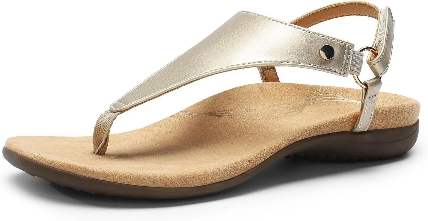 DREAM PAIRS Women's Flat Sandals Arch Support Orthopedic Comfortable Soft Cushion Summer T-Strap Walking Thong Sandals