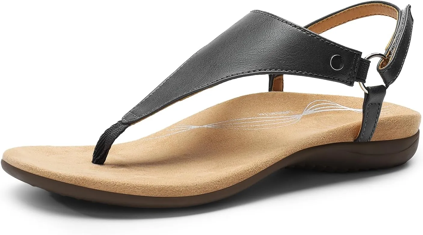 DREAM PAIRS Women's Flat Sandals Arch Support Orthopedic Comfortable Soft Cushion Summer T-Strap Walking Thong Sandals