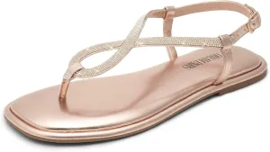 DREAM PAIRS Women's Flat Sandals Fashion Rhinestone Flat Sandals with Ankle Strap for Summers Dress Casual
