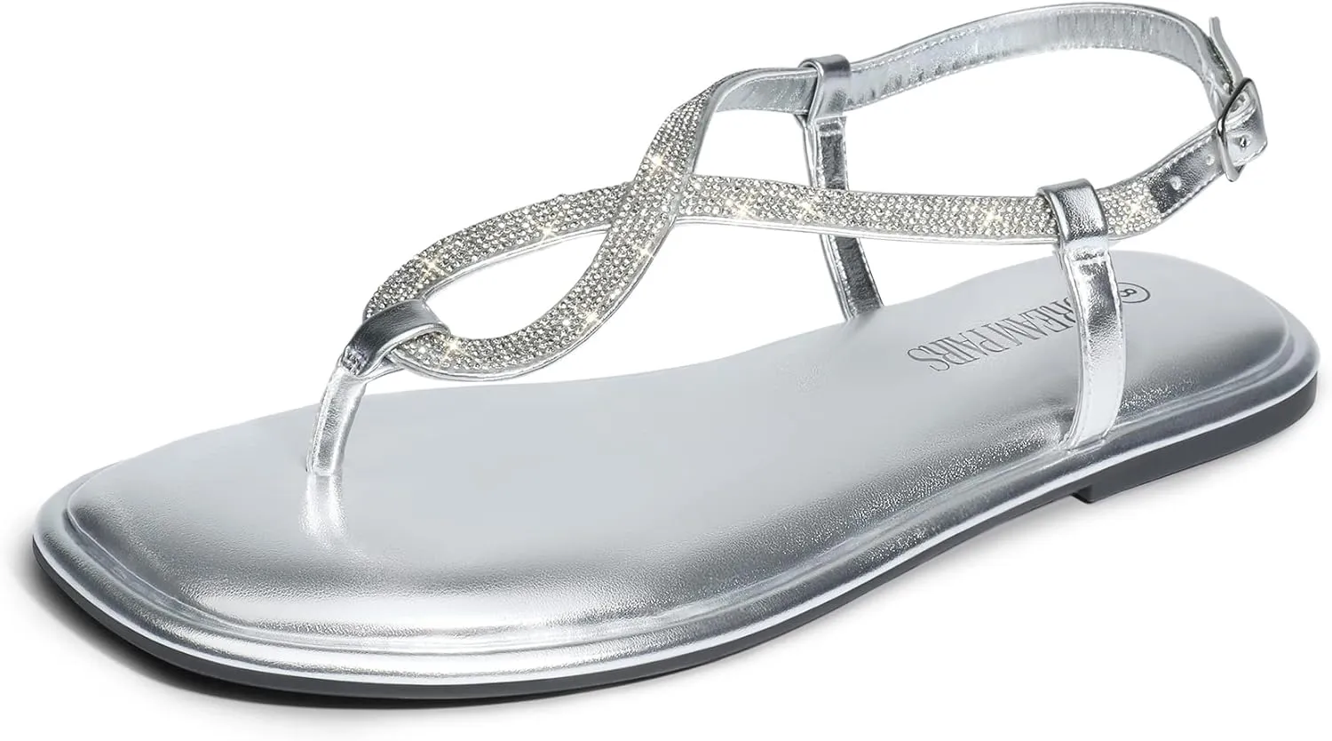 DREAM PAIRS Women's Flat Sandals Fashion Rhinestone Flat Sandals with Ankle Strap for Summers Dress Casual