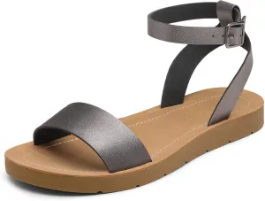 DREAM PAIRS Women’s One Band Ankle Strap Buckle Flat Sandals