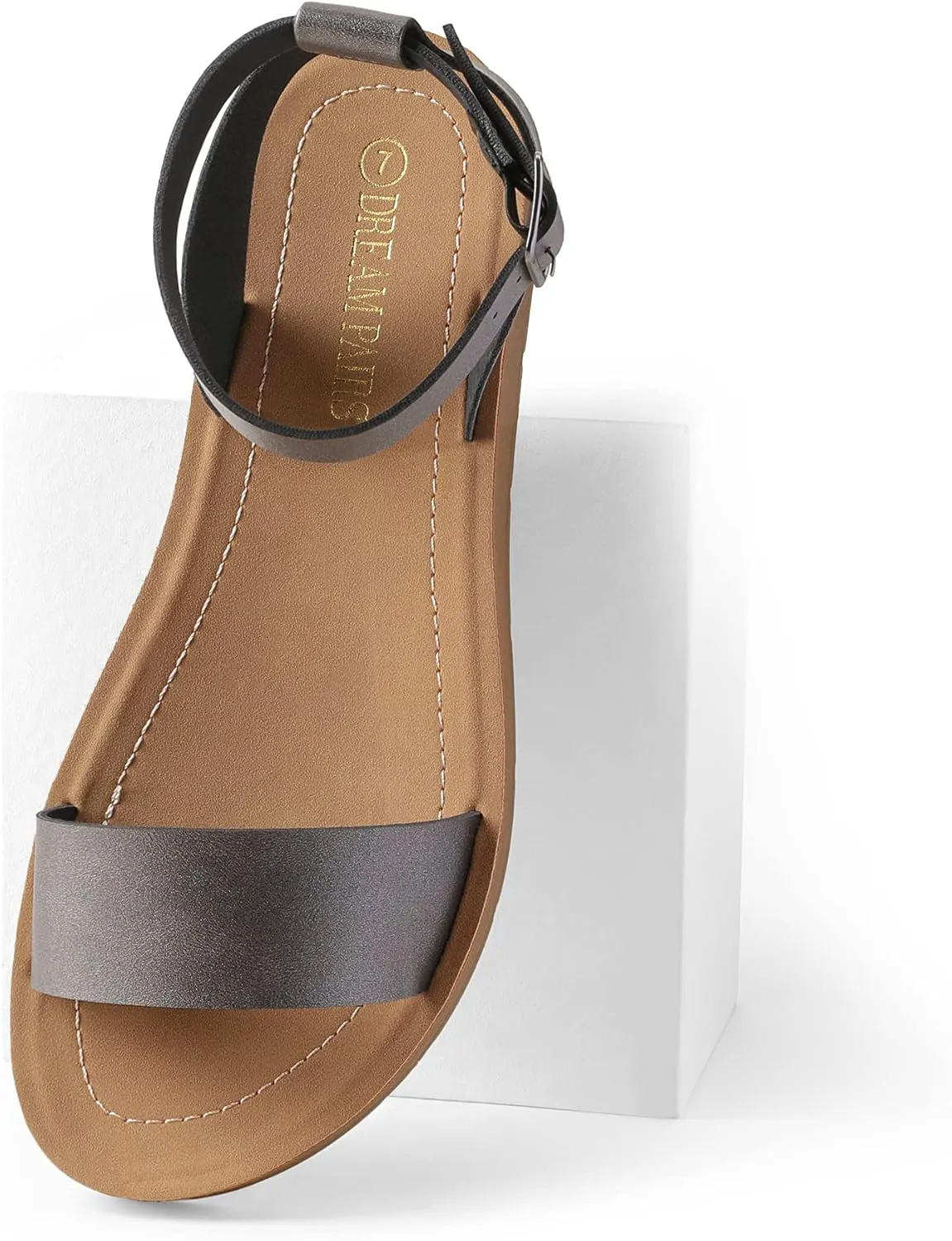 DREAM PAIRS Women’s One Band Ankle Strap Buckle Flat Sandals