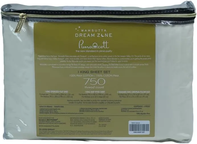 Dream Zone 750 Thread Count PimaCott King Sheet Set in Ivory (Ivory,King)