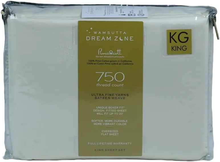 Dream Zone 750 Thread Count PimaCott King Sheet Set in Ivory (Ivory,King)