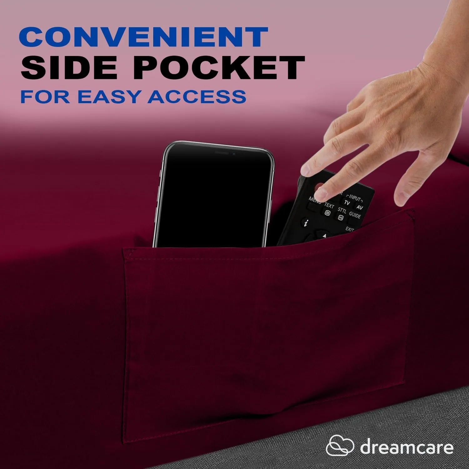 DREAMCARE King Size Sheets Set - Cooling Bed Sheets - 4pcs Set - up to 15" Deep Pocket King Sheet Set – Soft & Long Lasting Cooling - 100% Fine Brushed Polyester with Side Pocket - Burgundy