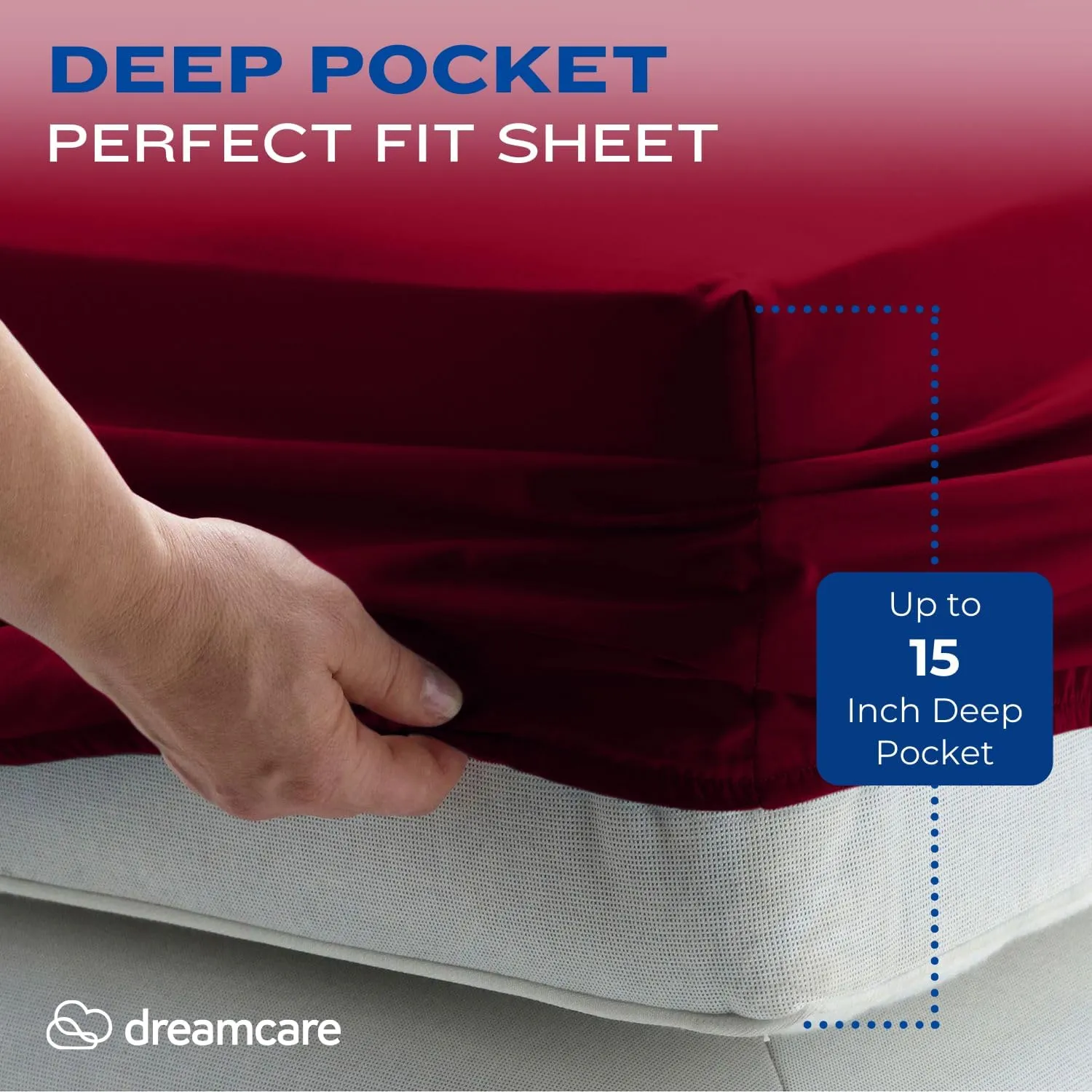 DREAMCARE King Size Sheets Set - Cooling Bed Sheets - 4pcs Set - up to 15" Deep Pocket King Sheet Set – Soft & Long Lasting Cooling - 100% Fine Brushed Polyester with Side Pocket - Burgundy