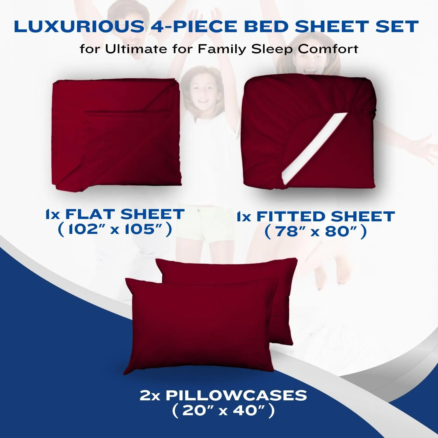 DREAMCARE King Size Sheets Set - Cooling Bed Sheets - 4pcs Set - up to 15" Deep Pocket King Sheet Set – Soft & Long Lasting Cooling - 100% Fine Brushed Polyester with Side Pocket - Burgundy