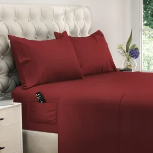 DREAMCARE King Size Sheets Set - Cooling Bed Sheets - 4pcs Set - up to 15" Deep Pocket King Sheet Set – Soft & Long Lasting Cooling - 100% Fine Brushed Polyester with Side Pocket - Burgundy