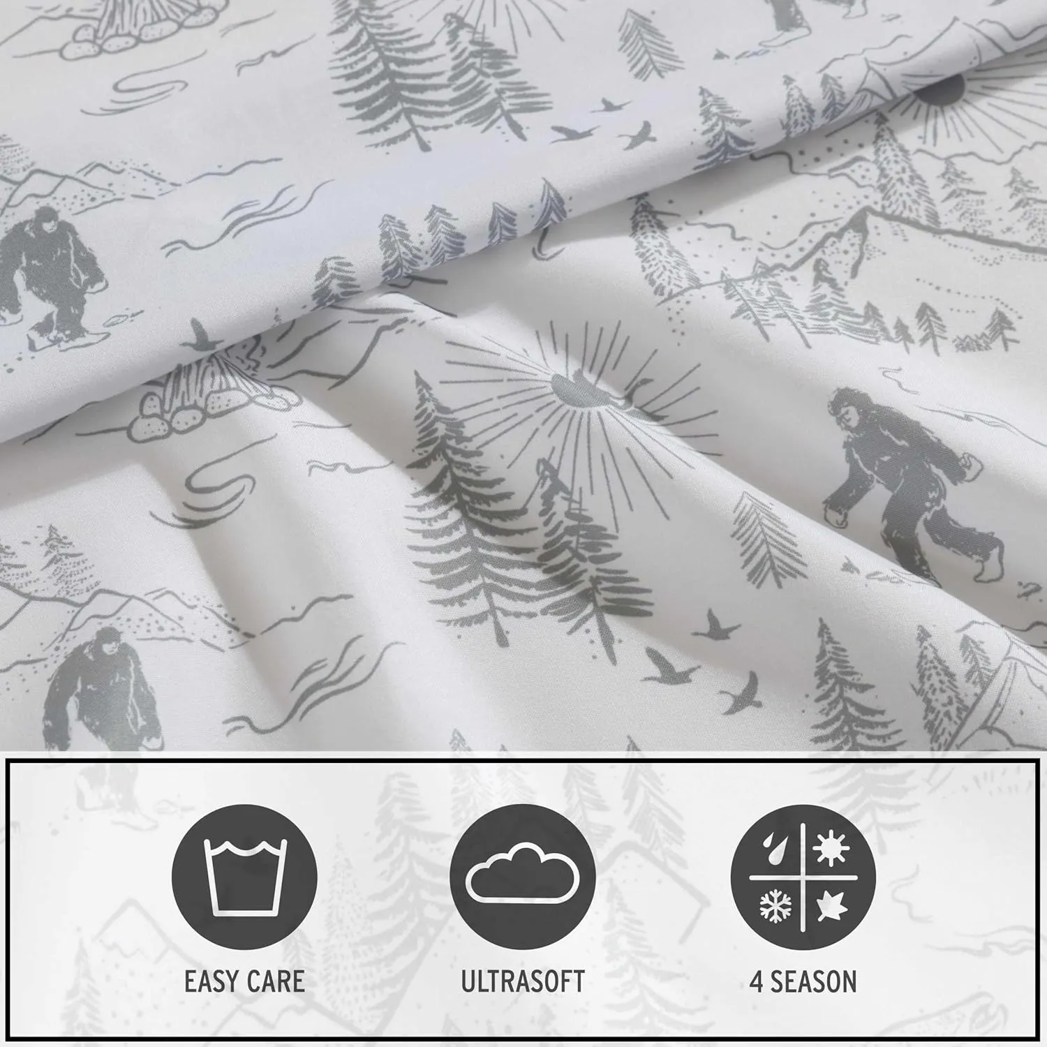Eddie Bauer Kids - Twin XL Sheets, Stain-Resistant Toddler Bedding with Matching Sham(s), Super Soft, Ideal Boy Room Essentials (Big Foot Hiking Trip White, Twin XL)