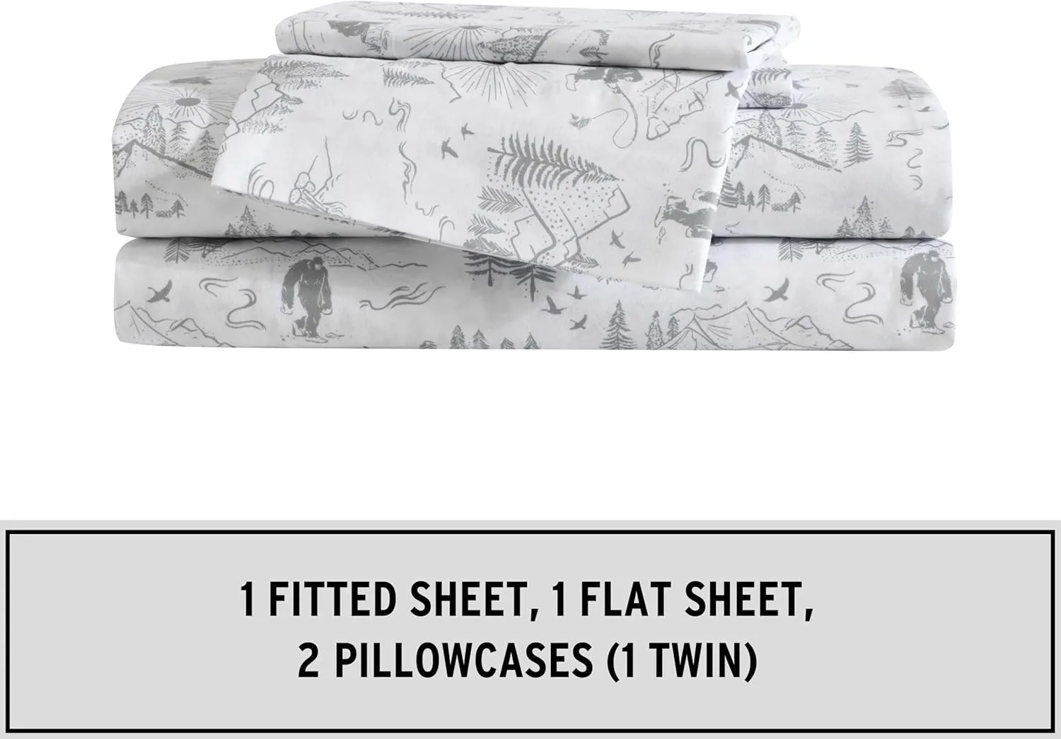 Eddie Bauer Kids - Twin XL Sheets, Stain-Resistant Toddler Bedding with Matching Sham(s), Super Soft, Ideal Boy Room Essentials (Big Foot Hiking Trip White, Twin XL)
