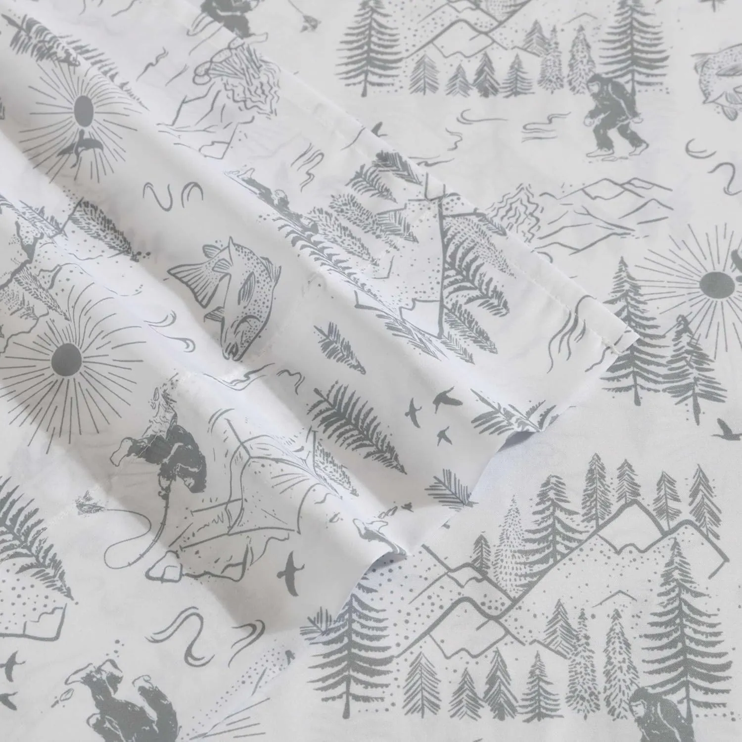 Eddie Bauer Kids - Twin XL Sheets, Stain-Resistant Toddler Bedding with Matching Sham(s), Super Soft, Ideal Boy Room Essentials (Big Foot Hiking Trip White, Twin XL)