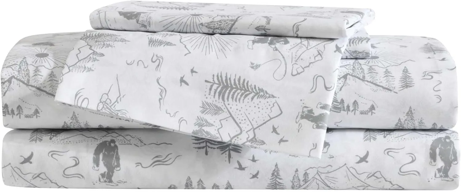 Eddie Bauer Kids - Twin XL Sheets, Stain-Resistant Toddler Bedding with Matching Sham(s), Super Soft, Ideal Boy Room Essentials (Big Foot Hiking Trip White, Twin XL)