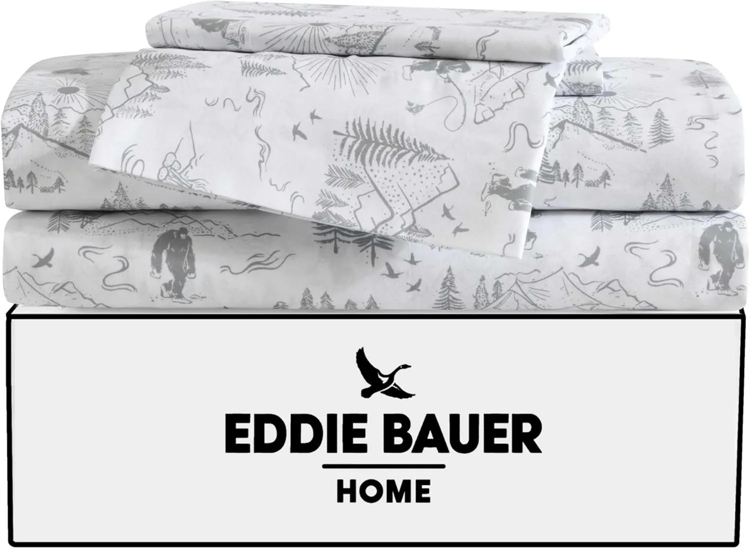 Eddie Bauer Kids - Twin XL Sheets, Stain-Resistant Toddler Bedding with Matching Sham(s), Super Soft, Ideal Boy Room Essentials (Big Foot Hiking Trip White, Twin XL)
