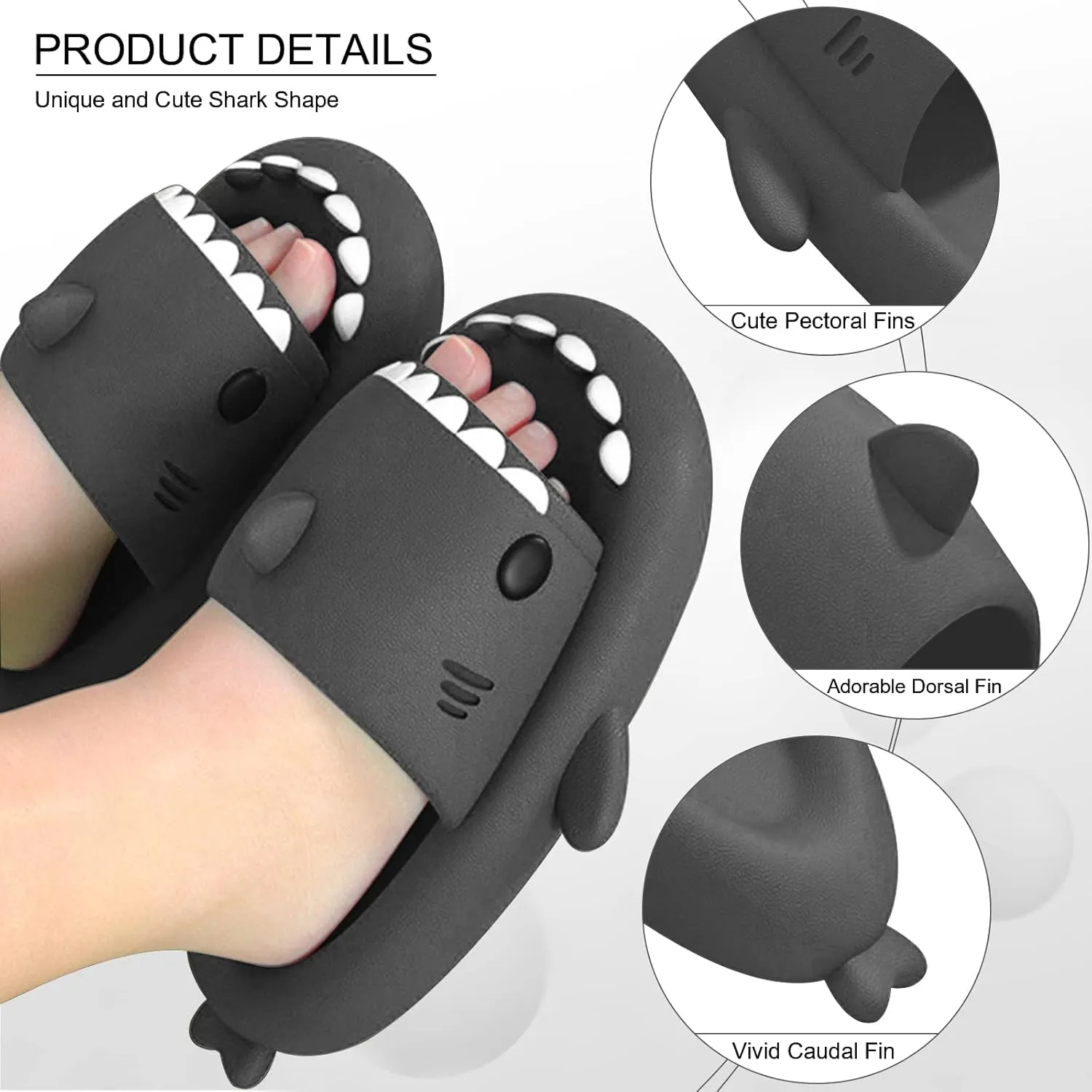 EECH Big Kid Cute Slippers, Cloud Shark Slides, Upgraded Thick Sole Non-Slip Sandals for Kids, Indoor Outdoor Summer