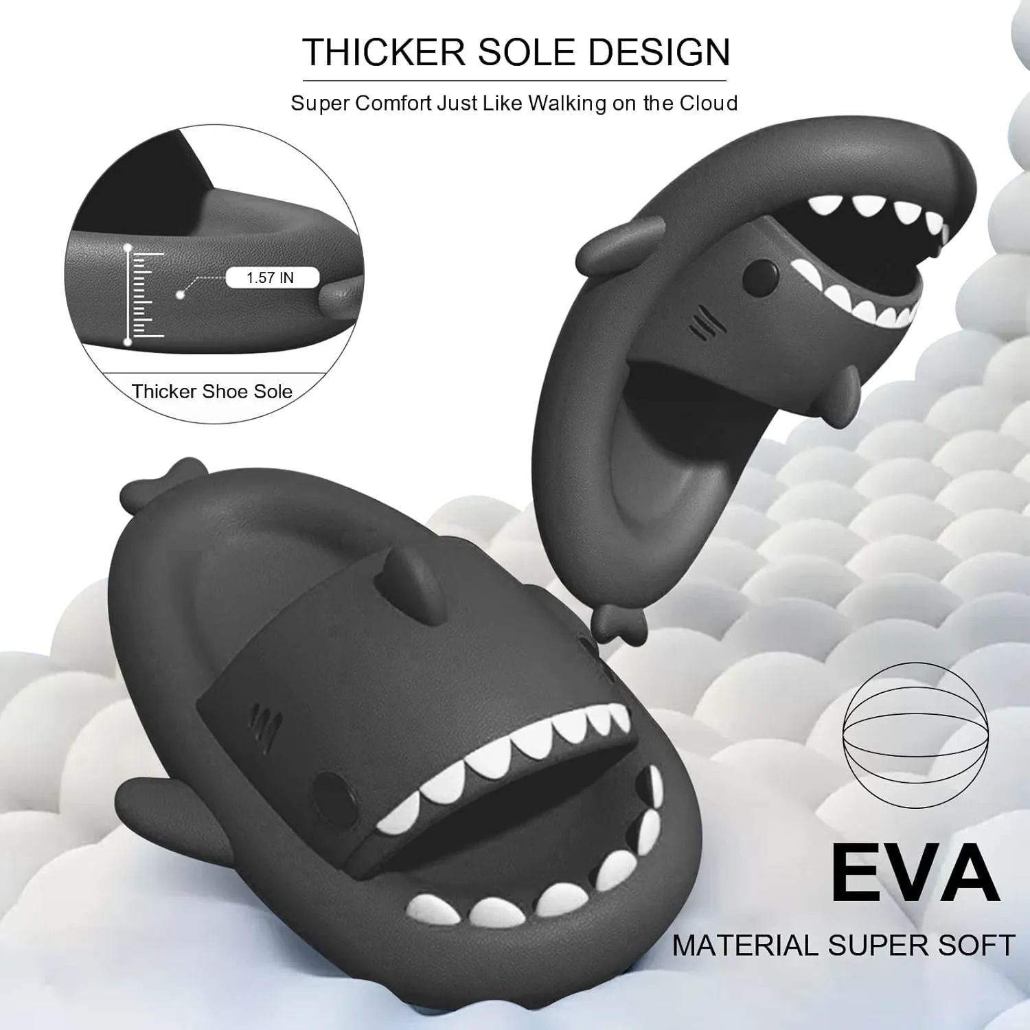 EECH Big Kid Cute Slippers, Cloud Shark Slides, Upgraded Thick Sole Non-Slip Sandals for Kids, Indoor Outdoor Summer
